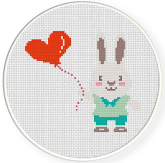 Bunny with Heart Balloon Cross Stitch Pattern