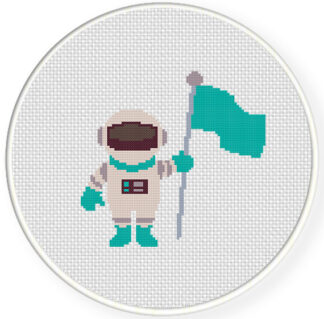Astronaut with Flag Cross Stitch Pattern