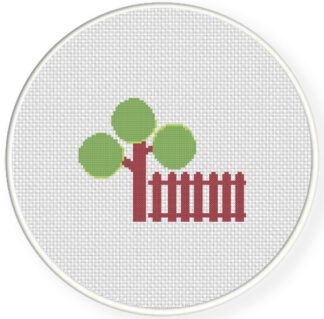 Tree and Fence Cross Stitch Pattern