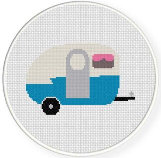 White and Blue Camper Cross Stitch Pattern