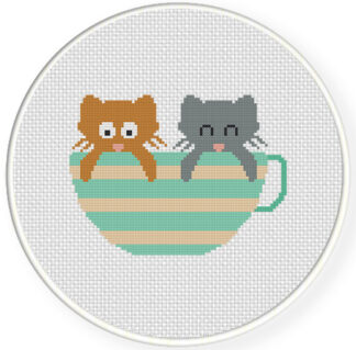 Charts Club Members Only: Teacup Kitty Cross Stitch Pattern