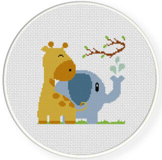 Giraffe With Elephant Cross Stitch Pattern