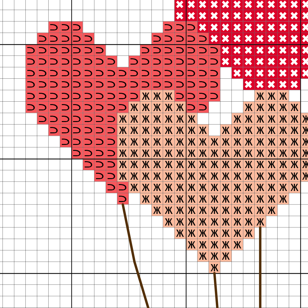 Colorful heart cross-stitch pattern