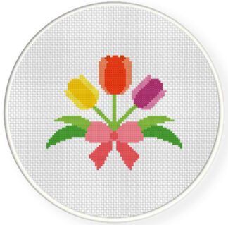 Tulips in Ribbon Cross Stitch Pattern