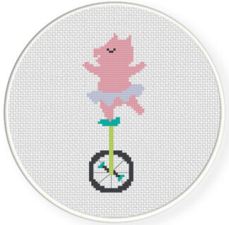 Piggy on Unicycle Cross Stitch Pattern