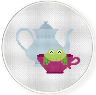 Teacup Frog Cross Stitch Pattern
