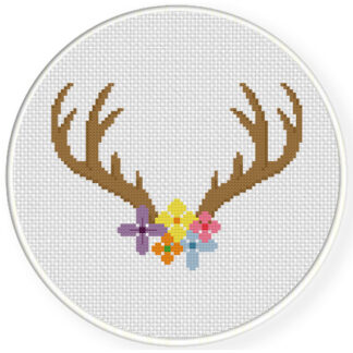 Pretty Floral Antler Cross Stitch Pattern