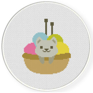 Kitty In Knitting Basket Cross Stitch Pattern