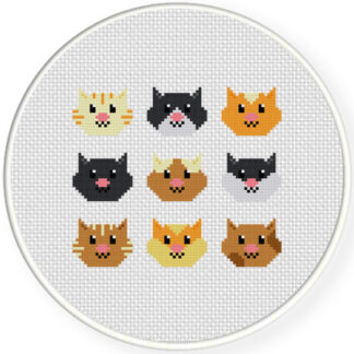 Charts Club Members Only: Cute Head Kitties Cross Stitch Pattern