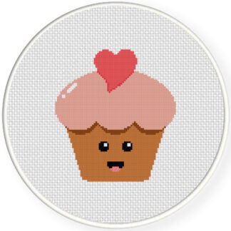 Heart Cupcake With Happy Cross Stitch Pattern