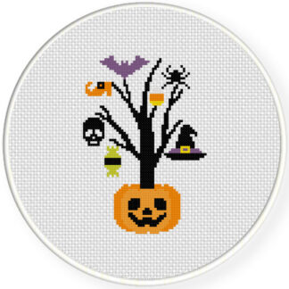 Happy Halloween Tree Cross Stitch Pattern