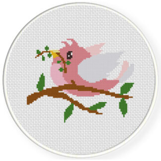 Charts Club Members Only: Pink Bird On The Tree Cross Stitch Pattern