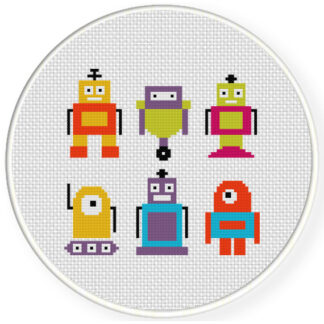 Charts Club Members Only: Tiny Robots Cross Stitch Pattern
