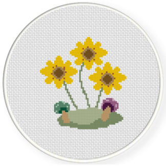 Sunflowers And Mushrooms Cross Stitch Pattern
