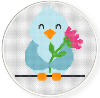 Spring Bird Holding Flower Cross Stitch Pattern