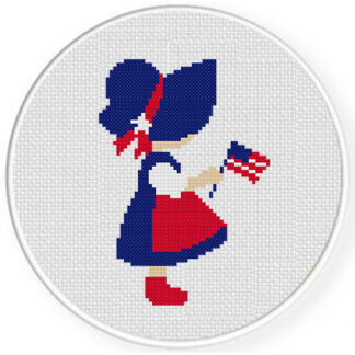 Red White and Blue Sue Bonnet Cross Stitch Pattern