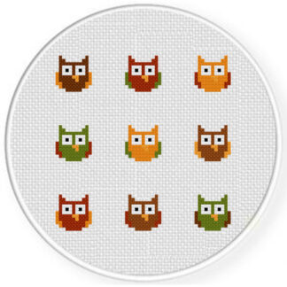 Tiny Autumn Owls Cross Stitch Pattern