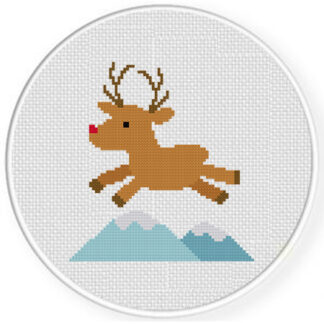 Rudolph Over the Mountains Gifts Cross Stitch Pattern