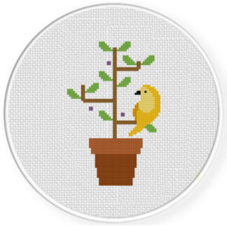 Bird on A Potted Tree Cross Stitch Pattern