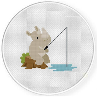 Fishing Rhino Cross Stitch Pattern