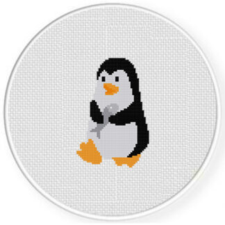 Penguin with Fish Cross Stitch Pattern