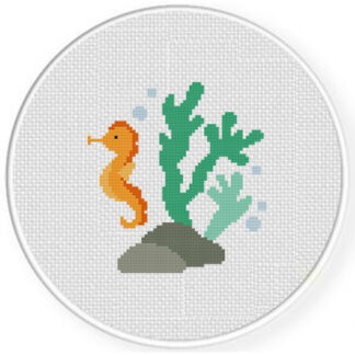 Sea Horse in Corals Cross Stitch Pattern