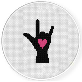 Heart Patterned Rock and Roll Gesture Cross Stitch Pattern