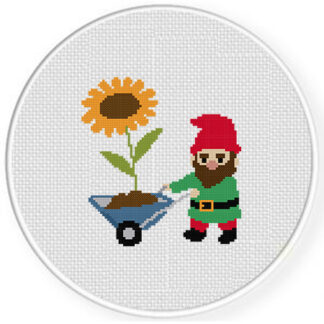 Gnome With Wheelbarrow Cross Stitch Pattern