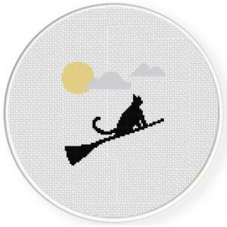 Black Cat Riding Broom Cross Stitch Pattern – Daily Cross Stitch