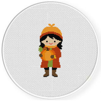 Girl With Pumpkin Cross Stitch Pattern