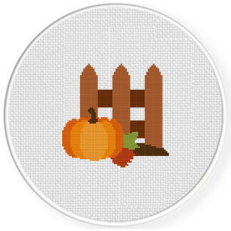 Pumpkin Beside The Fence Cross Stitch Pattern