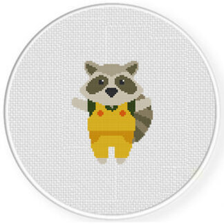 Raccoon In Overalls Cross Stitch Pattern