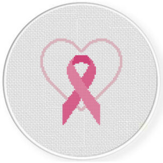 Pink Ribbon Heart Cross Stitch Pattern
