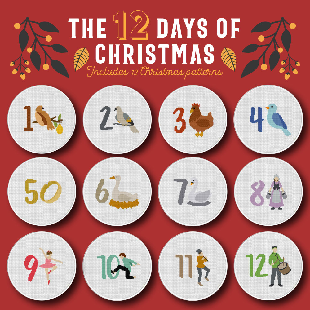 12 DAYS of CHRISTMAS PDF Cross Stitch Chart / Pattern Instant Download. 