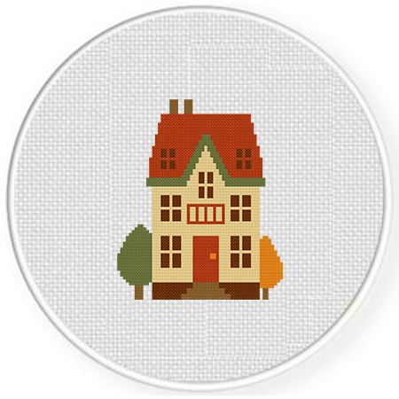 Autumn cottage Counted cross stitch pdf pattern village cottage Digital cross stitch chart fall cross stitch pattern instant download