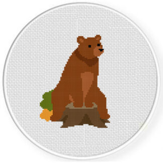 Autumn Stump Bear Cross Stitch Pattern
