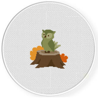 Autumn Stump Owl Cross Stitch Pattern