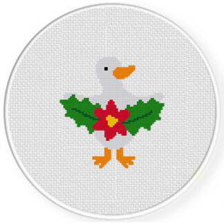 Cute Duck Holding Poinsettia Cross Stitch Pattern
