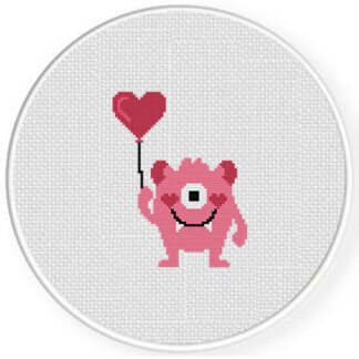 Monster with Heart Balloon Cross Stitch Pattern