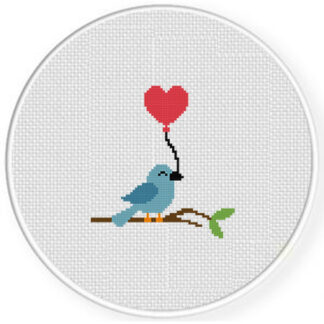 Bird Heart Balloon Cross Stitch Pattern