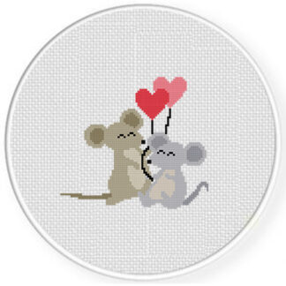 Mouse Couple With Balloons Cross Stitch Pattern