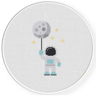 Spaceman Moon Balloon Cross Stitch Pattern