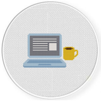 Laptop And Coffee Cross Stitch Pattern
