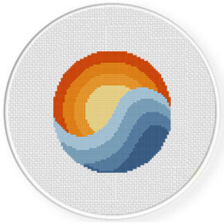 Sunrise and Wave Cross Stitch Pattern