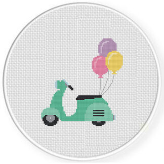 Vespa With Balloons Cross Stitch Pattern