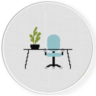Work Table With Potted Plant Cross Stitch Pattern