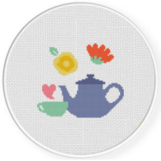 Floral Tea Party Cross Stitch Pattern