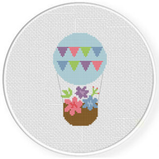 Hot Air Balloon Flowers Cross Stitch Pattern