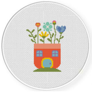 Plant Pot House Garden Cross Stitch Pattern