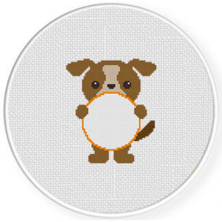 Puppy Holding Monogram Frame Cross Stitch Pattern